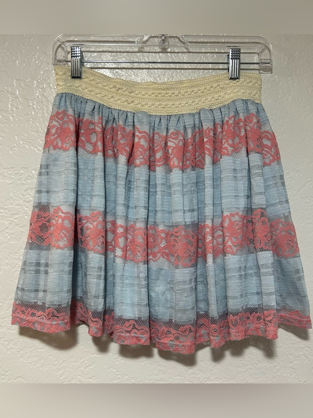 Emma & Elsa Light Blue & Coral Lace Crochet-Waist Skater Skirt